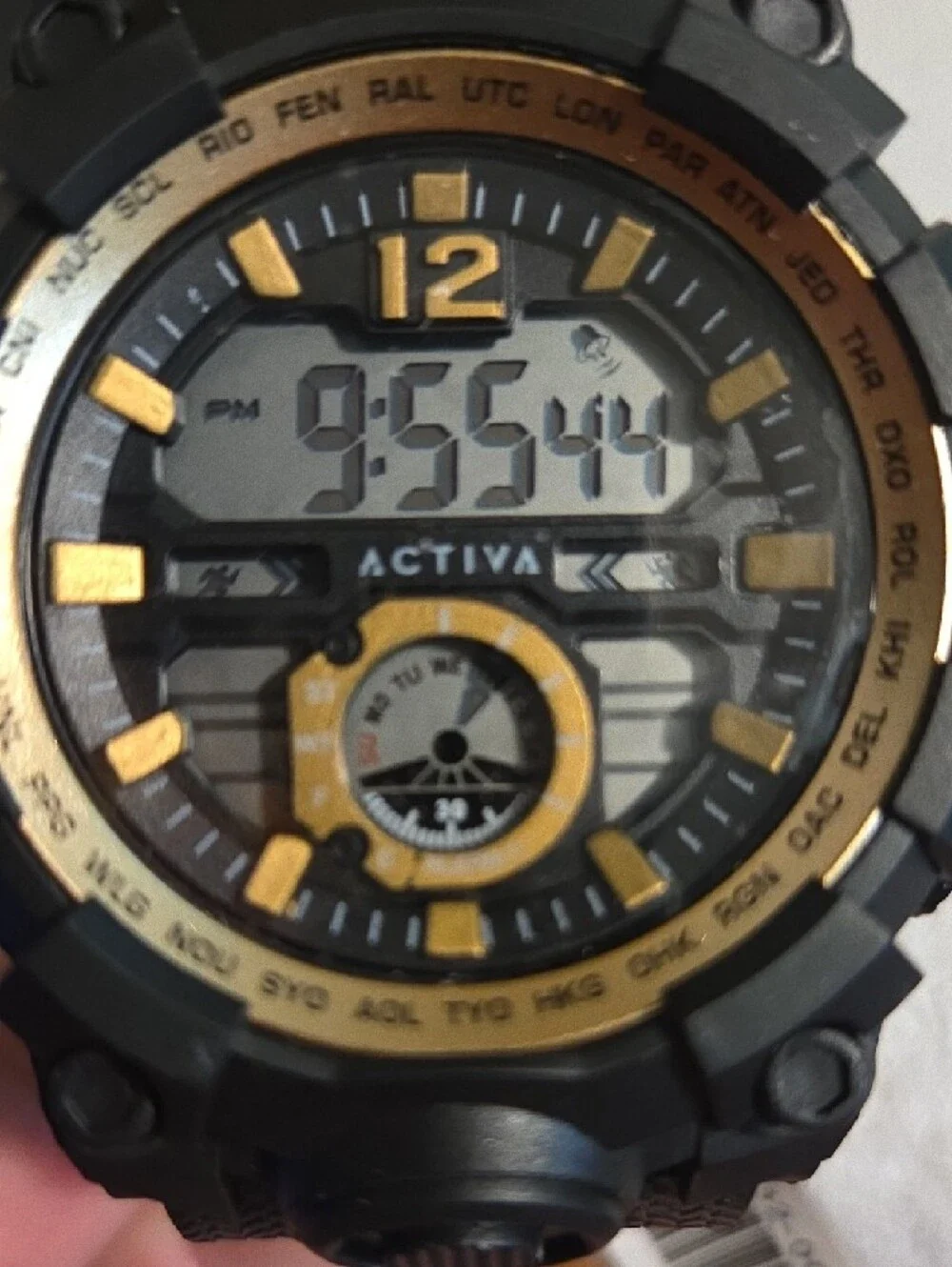 Ativa Black Watch with Gold Accents and Green Backlight
